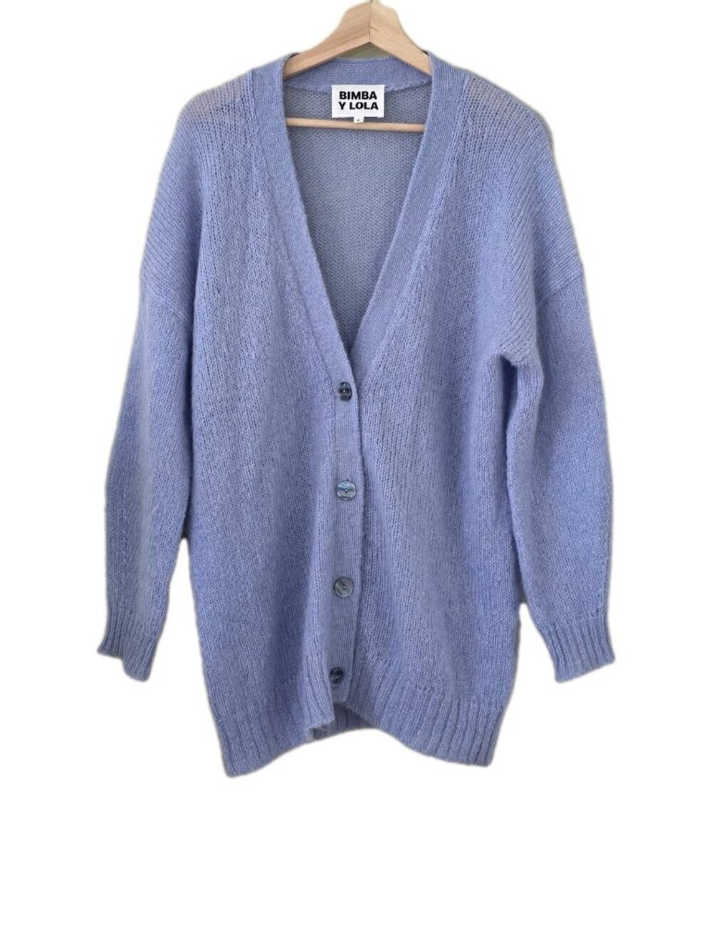 Bimba Y Lola Cardigan Womens S Blue LS Buttons Open Knit Coastal Boho Edgy Indie